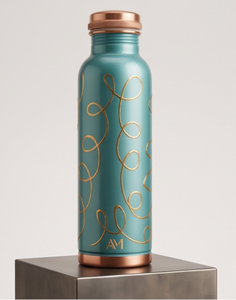 Premium Teal <b>Copper</b> <b>Bottle</b> With Artistic Golden Swirl Design For Daily Hydration Travel Office School Gym Yoga Hiking And Gifts - Product Image 2