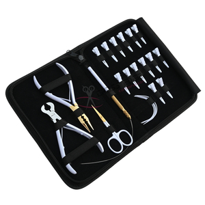 Kit de herramientas premium para extensiones de cabello blanco: Alicates de crimpado para microperlas, cortador de queratina, herramienta de bucle, mini tijeras, agujas y pinzas para el cabello. - Product Image 1