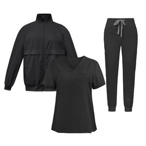 Conjunto de Uniforme Médico Rosa para Mujer, Top con Cuello en V, Chaqueta con Cierre y Pantalones Jogger de Poliéster - Product Image 6