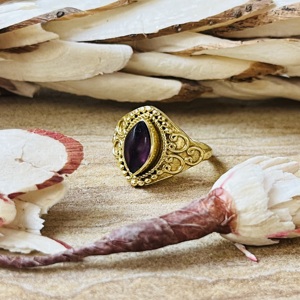 Anillo de Latón con Diseño Vintage Favorito del Comprador, Textura de Filigrana, Chapado en Oro, Anillo de Amatista, Estilo Tribal Bohemio, Anillo Ornamentado al por Mayor para Mujer - Product Image 5