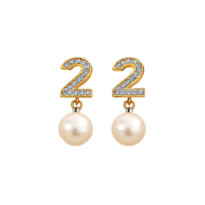 24K Gold Plated Stainless Steel Number Stud Earrings with Zircon and Pearl - Product Image 2