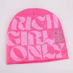 Unisex Rhinestone Knit Custom Jacquard Logo Luxury Beanie <b>Hat</b> with 100% Acrylic Material Street Style for Autumn Winter - Product Image 2