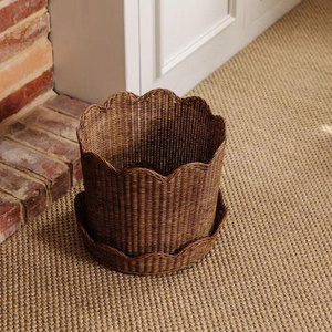 Panier en rotin tressé fait main pour plantes, couvercle de pot de fleurs, support de pot d'intérieur, panier festonné en rotin pour la maison et le jardin - Product Image 6