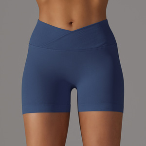 Shorts de sport taille haute pour femme, couleur unie, en toile 140g, pour délavage à la pierre, respirant, taille élastique, coupe régulière - Product Image 3