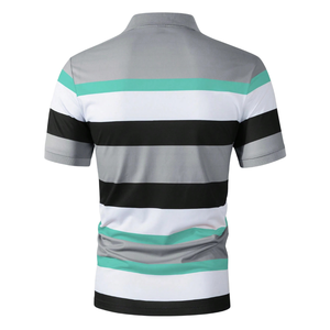 Polo a Rayas Gris, Blanco y Menta para Hombre, Manga Corta, Transpirable, de Secado Rápido, Ligero, Informal, para Golf, Tenis, Verano, Tejido de Punto - Product Image 2