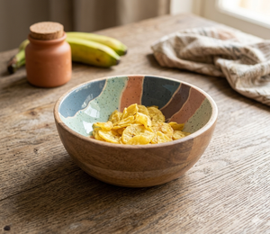 Bol à fruits rond en bois fait à la main de qualité supérieure finition naturelle pour cuisine et table pour la nourriture et les collations servant lors des mariages - Product Image 1