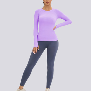 2026 Wholesale <b>High</b> Quality Women's Long Sleeve Rash Guard <b>Purple</b> Spandex Polyester Quick Dry Seamless Fitness Gym Swim <b>Top</b> - Product Image 1