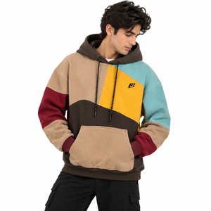 Sweat-shirts à capuche pour hommes 100% coton, doublés à carreaux, couleur unie, streetwear, broderie, épaules tombantes, chauds pour l'hiver, OEM - Product Image 5