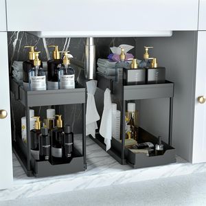 Set di 2 Organizzatori Scorrevoli a 2 Livelli per Cassetti, Multiuso per Bagno, Mobiletti e Lavandini - Product Image 1