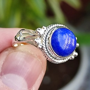 <b>Lapis</b> <b>Lazuli</b> <b>Ring</b> 925 Sterling Silver Handmade Boho Statement Promise Jewelry for Women Natural Round Shape Gemstone Jewelry - Product Image 3