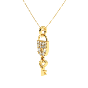 Pendentif Cadenas en Moissanite Plaqué Or avec Breloque Clé Cœur, Sertissage Pavé, Coupe Ronde Brillante, Bijou de Luxe Unisexe - Product Image 1