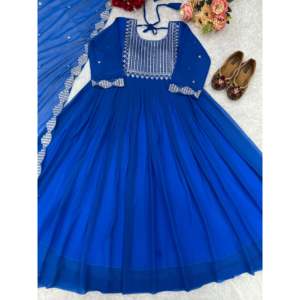 Vestido Anarkali Azul de Poliéster con Dupatta de Bhojal Fashion Designer, Talla L, Estilo para Fiestas - Product Image 2