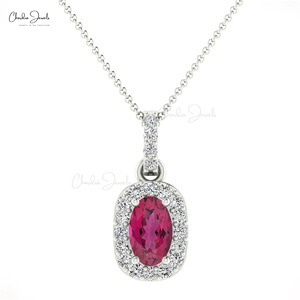 Natural 7x5mm Oval Cut Pink Tourmaline Gemstone <b>Pendant</b> With 14k <b>Solid</b> <b>Gold</b> Diamond Elegant <b>Pendant</b> Wholesale Jewelry Supplier - Product Image 3