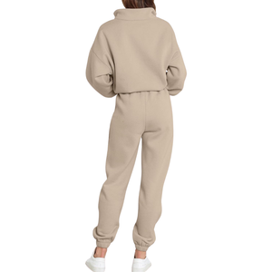 Ensemble survêtement deux pièces en molleton de coton mélangé avec logo personnalisé, comprenant un sweat à capuche oversize et un pantalon de jogging, style streetwear, fabrication OEM - Product Image 2