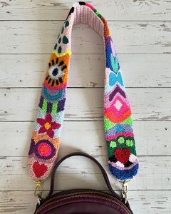 Luxury <b>Pink</b> Floral Beaded Bag Strap Women Wide Embroidered Adjustable Shoulder Strap - Product Image 2