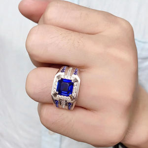 Unisex Octagon Cut Natural Stone Sapphire Cocktail <b>Ring</b> Prong Setting Geometric Hip Hop 18K Solid Gold Fine Jewelry - Product Image 1