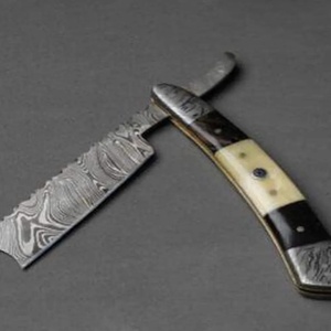 Jexmoo DIY OEM Navaja de Afeitar Recta Multifuncional de Acero de Damasco Tradicional Hecha a Mano con Funda de Cuero de 7 Pulgadas - Regalo para Barberos - Product Image 3