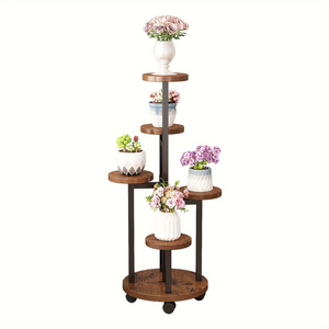 Moderno Soporte para Plantas de Interior de 5 Niveles con Estructura de Metal Blanco y Estantes de Madera de Nogal, Estante para Macetas que Ahorra Espacio para Balcón - Product Image 3