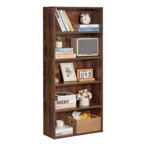 Libreria Aperta in Legno a 5 Ripiani, Scaffale Stretto Regolabile in Altezza, Espositore Moderno Autoportante per Libri - Product Image 1