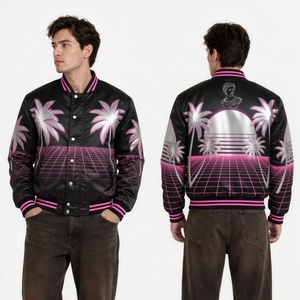 Chaqueta Bomber para Hombre, Estampado Geométrico de Palmeras, Sublimación, Cuello Camisero, Corte Regular, Ropa Urbana, Prenda Exterior de Primavera - Product Image 1