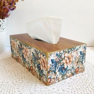 Caja de pañuelos de madera con estampado retro de mediados de siglo para interiores de estilo vintage, caja de pañuelos al por mayor - Product Image 1