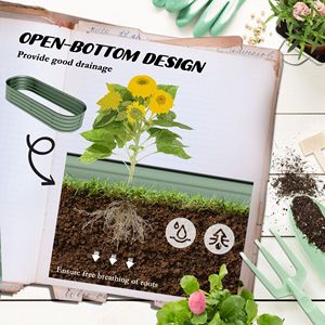 Kit de jardinières galvanisées de grande taille 4,9 pi x 2 pi x 1 pi, potager surélevé en métal avec bordure de sécurité, bac de plantation vert et pots - Product Image 5