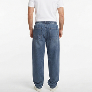 <b>Men's</b> Stonewashed Straight Leg <b>Jeans</b> <b>Mens</b> High Waist Outerwear Wide Legs Denim Pants <b>Men</b> <b>Drawstring</b> Waist Denim Trouser - Product Image 5