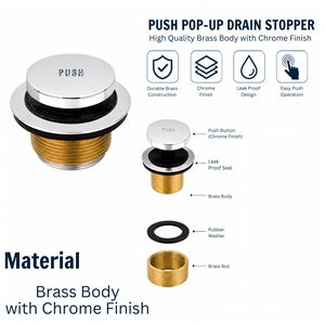 Válvula de desagüe emergente de latón cromado para bañera con botón pulsador, junta de goma y placa de desagüe con rebosadero - Product Image 3