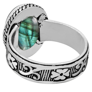 Bague Gourik Vintage en Argent Sterling 925 avec Labradorite Ovale, Style Bohème du Sud-Ouest, Sertie en clos, pour usage quotidien, finition oxydée - Product Image 3