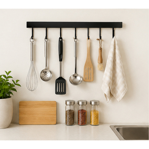 Deluxe Quality Matte Black Wall Mounted <b>Hook</b> Rail Stainless Steel Bathroom Towel Rack and Kitchen Utensil Hanger - Product Image 6