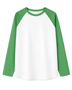 T-shirt à manches longues raglan vert et blanc personnalisé pour homme, en coton, décontracté, col rond contrastant, style baseball, fabricant et fournisseur OEM - Product Image 1