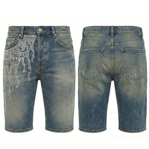 Fabricants de vêtements 2026 – Nouveauté : Shorts tissés personnalisés de haute qualité pour hommes, avec strass et effet délavé, idéaux pour l'été - Product Image 1