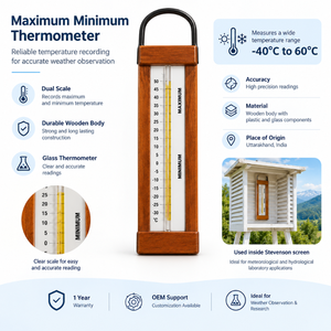 <b>Wooden</b> Maximum Minimum Thermometer for Temperature Recording | Hydrological Laboratory Instrument for Weather Observation Device - Product Image 5