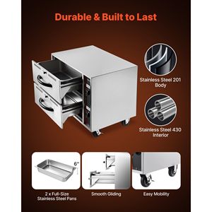 Scaldavivande Elettrico Commerciale a Due Cassetti in Acciaio Inossidabile, Standard 85°F, Armadio Scaldavivande per Attrezzature di Riscaldamento - Product Image 5