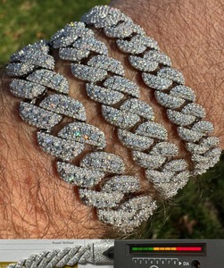 Bracelets chaîne à maillons en argent sterling 925 plaqué or blanc, unisexe, de luxe, style hip-hop, avec moissanite VVS glacée de 10 mm, 12 mm, 14 mm - Product Image 3