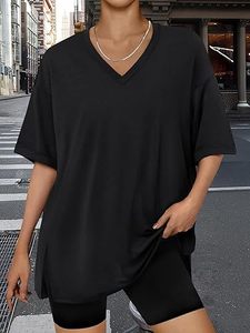 T-shirt oversize à col rond en tissu respirant et écologique, imprimé, idéal pour l'été, la gym, les tenues décontractées et la maison - Product Image 2