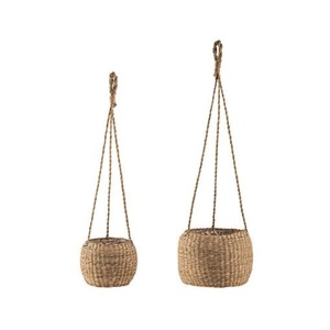 Cestas colgantes de yute hechas a mano con forro impermeable, colgador de maceta de paja tejida para decoración de sala de estar y cocina - Product Image 1