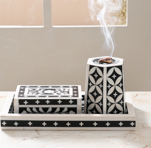 Encens en bois artisanal de haute qualité avec plateau en résine incrusté de nacre, motif floral, décoration d'intérieur, artisanat, exportation mondiale - Product Image 1