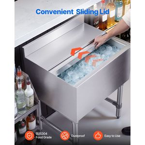 Contenitore per Ghiaccio in Acciaio Inox per Cucina Commerciale, Capacità Massima 65,1 Qt, Coperchio Scorrevole, 24 X 19 X 33 Pollici, Portabottiglie - Product Image 6