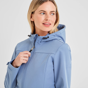 Chaqueta Softshell Azul Claro para Mujer, Manga Larga, Cierre de Cremallera, con Capucha, Resistente al Viento, Estilo Casual, Color Sólido, Largo Regular - Product Image 4