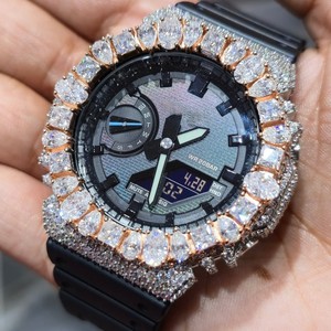 Reloj de Cuarzo con Incrustaciones de Diamantes, Corte Pera, Correa de Acero Inoxidable y Caucho, Lujoso, para Hombre, 20mm, Escala Mixta, Ideal para Regalo o Fiesta - Product Image 5