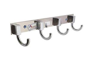 PROMINO 4 Hook Stainless Steel <b>Wall</b> Mounted <b>Coat</b> <b>Rack</b> Modern Rust Resistant Metal Hooks for Clothing Storage - Product Image 1