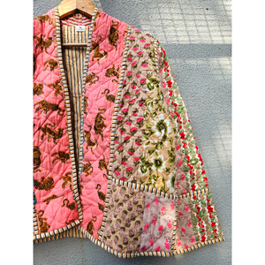 Indian Cotton New style Woven Long Sleeve <b>Patchwork</b> Quilted <b>Jacket</b> Handmade Lightweight & Warm for Autumn/Winter gift for her - Product Image 3