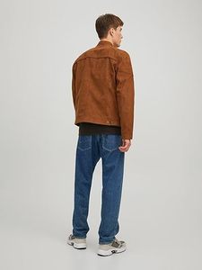 Trex Export <b>Men's</b> Brown <b>Suede</b> Moto <b>Jacket</b> Stand Collar Zipper Closure Regular Fit Autumn Wear Slim Style Solid Color - Product Image 5
