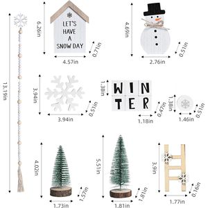 Set di 14 Decorazioni Natalizie Invernali per Vassoio a Più Livelli, Piccole Insegne in Legno Rustico con Pupazzo di Neve, Decorazioni per Tavola e Feste - Product Image 2