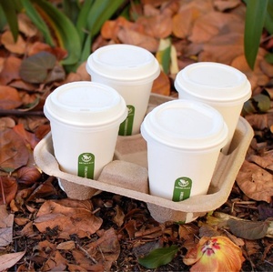 Nouveau porte-gobelets en pulpe de papier moulée compostable pour boissons froides et chaudes, avec 4 emplacements pour gobelets à café, idéal pour la restauration. - Product Image 4