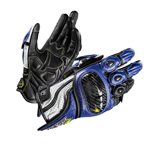 Racing <b>Gloves</b> Full Finger <b>Leather</b> Blue <b>Black</b> Panelled Breathable Non Slip Hook And Loop Closure For Riding <b>Men</b> - Product Image 1