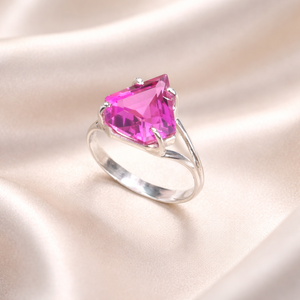 Anillo de Plata de Ley 925 con Topacio Rosa, Chapado en Oro Amarillo y Rosa, Hecho a Mano, Anillo de Piedra Rosa, Anillo Boho Apilable, Anillo de Promesa - Product Image 1