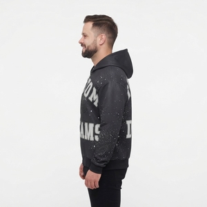 Sudadera con capucha de punto extragrande negra para hombre, con cremallera frontal, estampado de letras, puntos brillantes, cortavientos, estilo Hip Hop Streetwear - Product Image 4