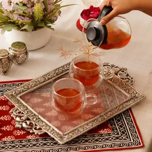 ถาดเสิร์ฟกาแฟและขนมขบเคี้ยวสุดหรูทันสมัย ทำจากอะลูมิเนียมเคลือบเงินเยอรมัน งานแฮนด์เมดสำหรับโรงแรม - Product Image 1